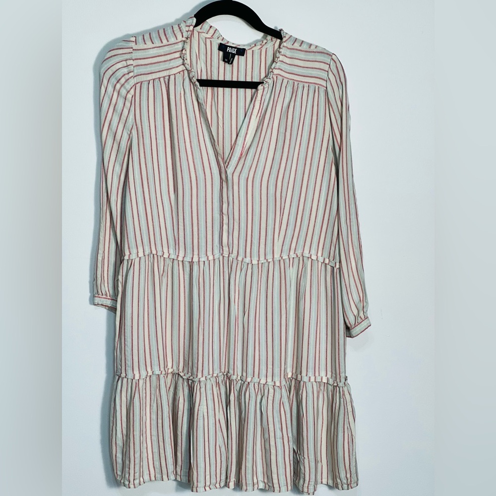 Paige Dress Womens Medium Kylenn Tiered Multi Stripe Cream Boho Flowy Oversized